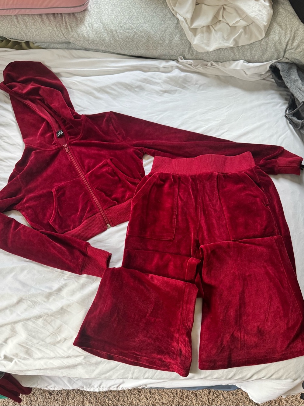 AKIRA Red Velvet Two-Piece Jumpsuit Romper Set